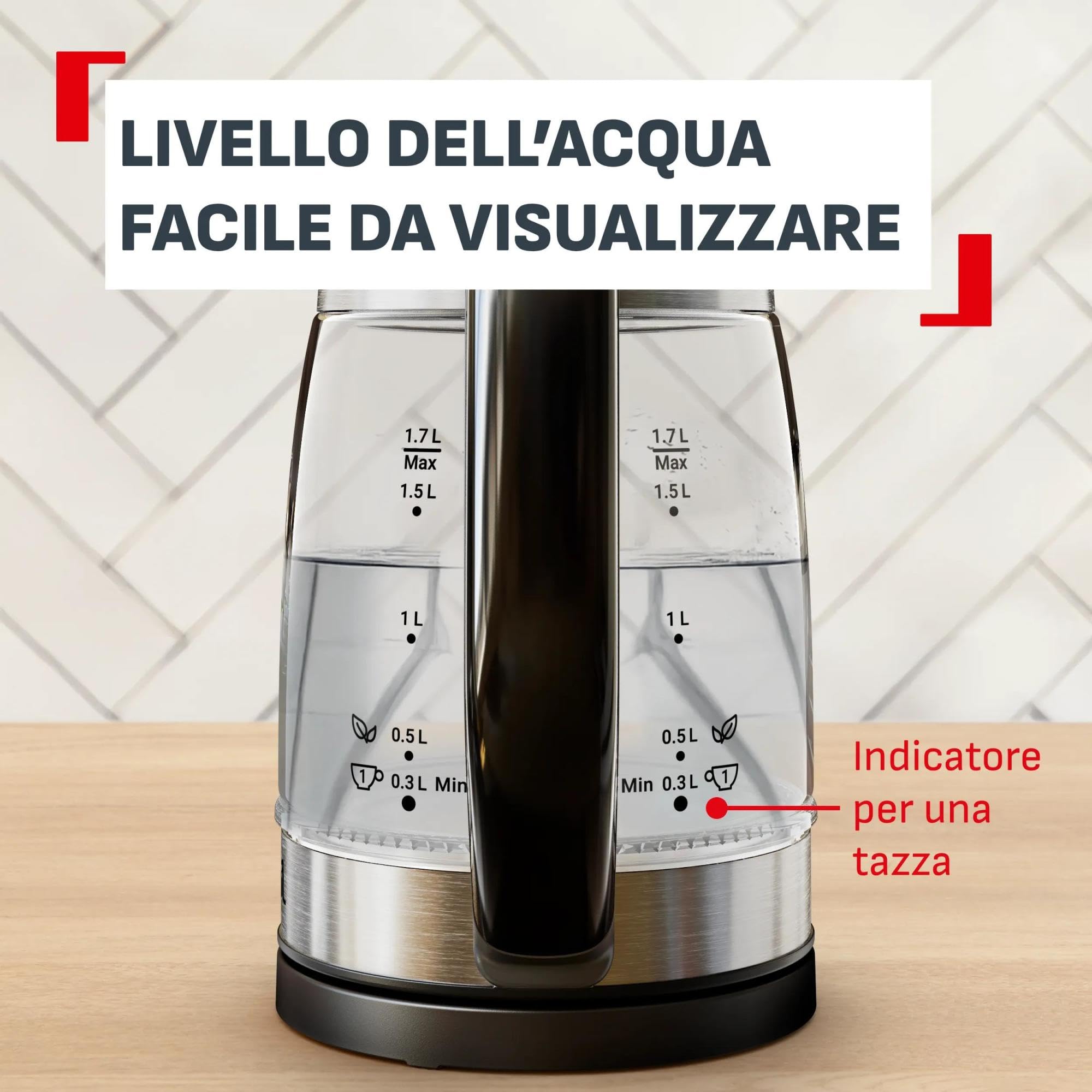 Tefal Express, Bollitore Elettrico In Vetro, Controllo Dal Manico, 1.7 L, 5 Livelli Di Temperatura, Monitoraggio In Tempo Reale, KO760DE0
