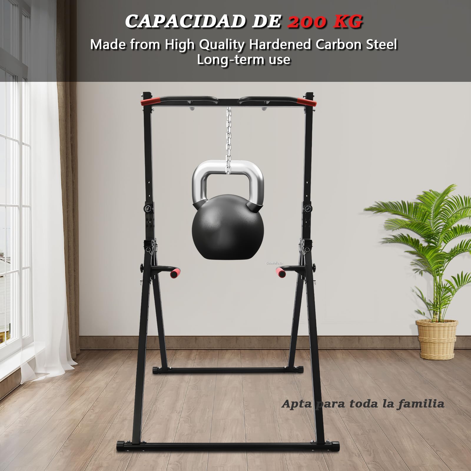 Estación de Dominadas Plegable, Power Tower Dip Station Independiente Altura Ajustable Barra de Dominadas Multifuncional Dispositivo de Entrenamiento para Dominadas, Flexiones hasta 200kg