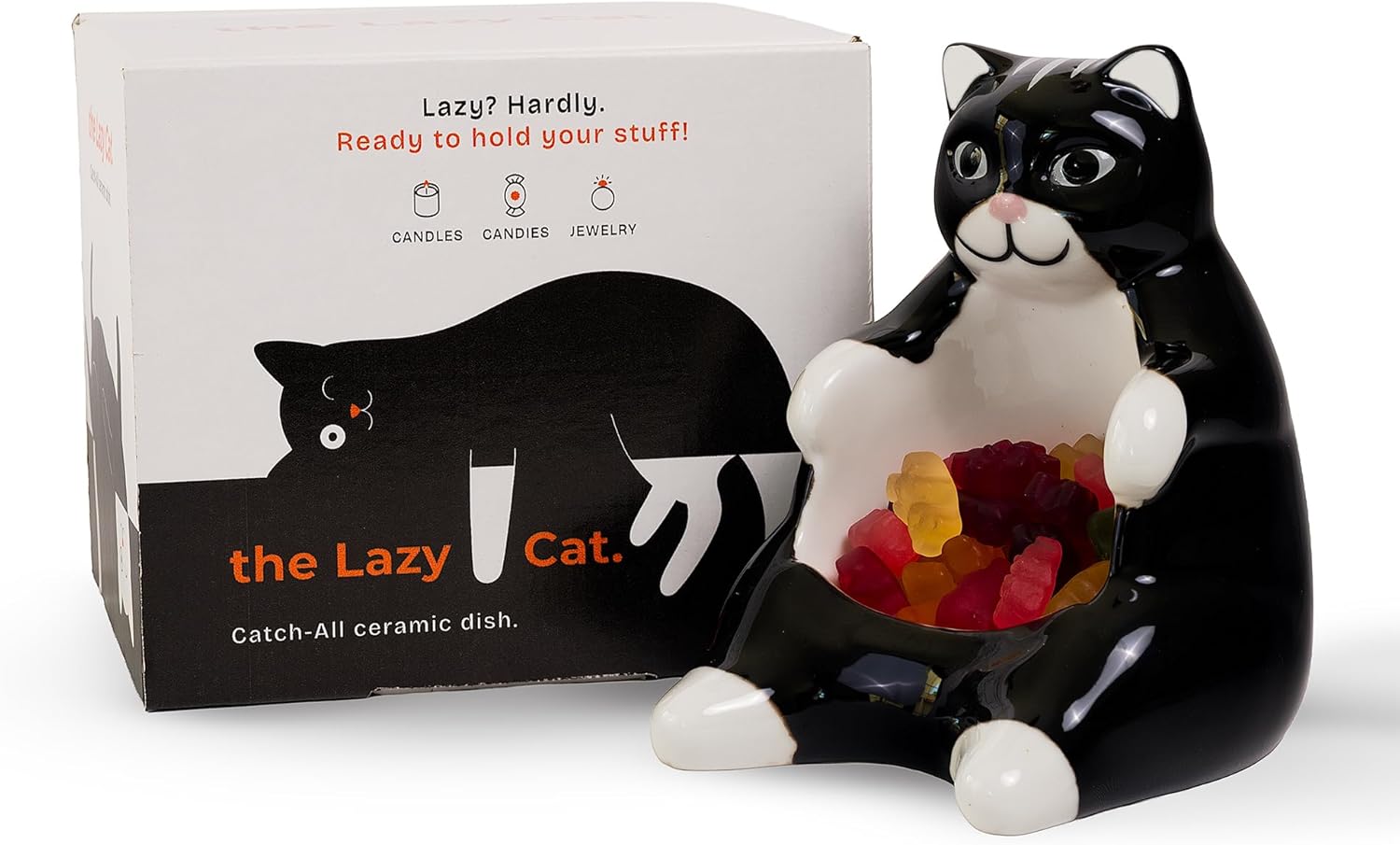 Ceramic Lazy Black Cat Home decor - Can be used as a candy dish, decorative bowl, tealight candle holder and jewelry tray | Unique Birthday gifts for Women, Mom, Grandma, Cat lover, Friend, Coworker