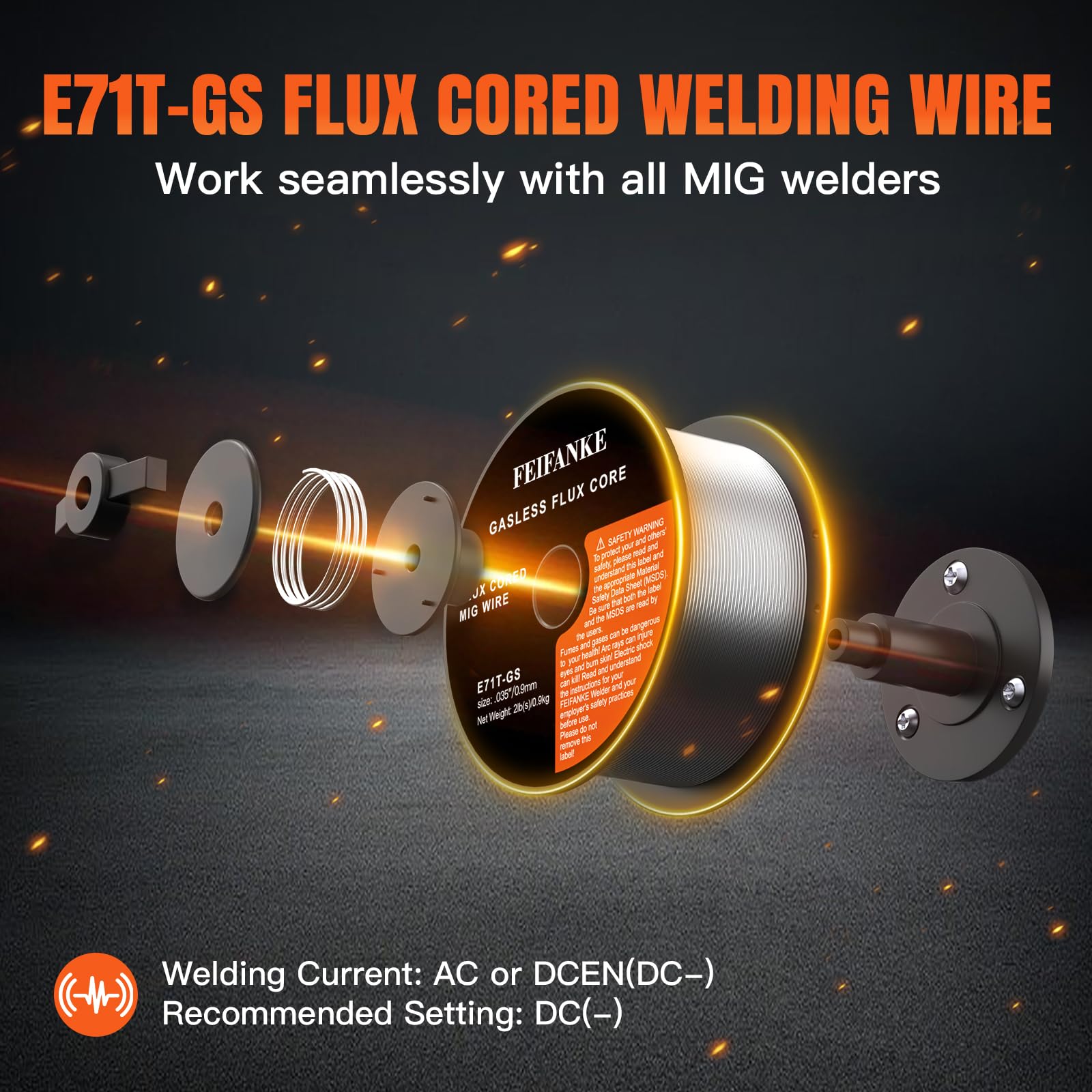 FEIFANKE Fil Fourré Sans Gaz 0.9MM, Bobine Fil Fourré 3KG- E71T-GS General Purpose MIG MAG Welding Wire Reel D100 for Welding Machines, 3 Boîte