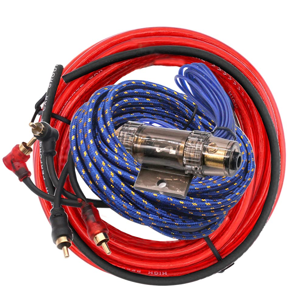 Cuivre Kit de Câblage Amplificateur de Voiture 10 GA Gauge AWG Kit de Installation Amplificateur Subwoofer Audio Cablage RCA Câble d'alimentation AGU Fusible 1500W