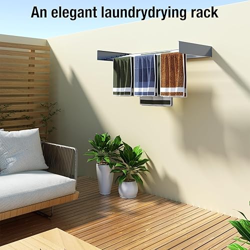 Miniatura 4 de kenvc Estante de secado de ropa plegable, montado en la pared, estante de secado de ropa, 31.5 pulgadas de ancho, 13.1 pies lineales, 5 varillas de