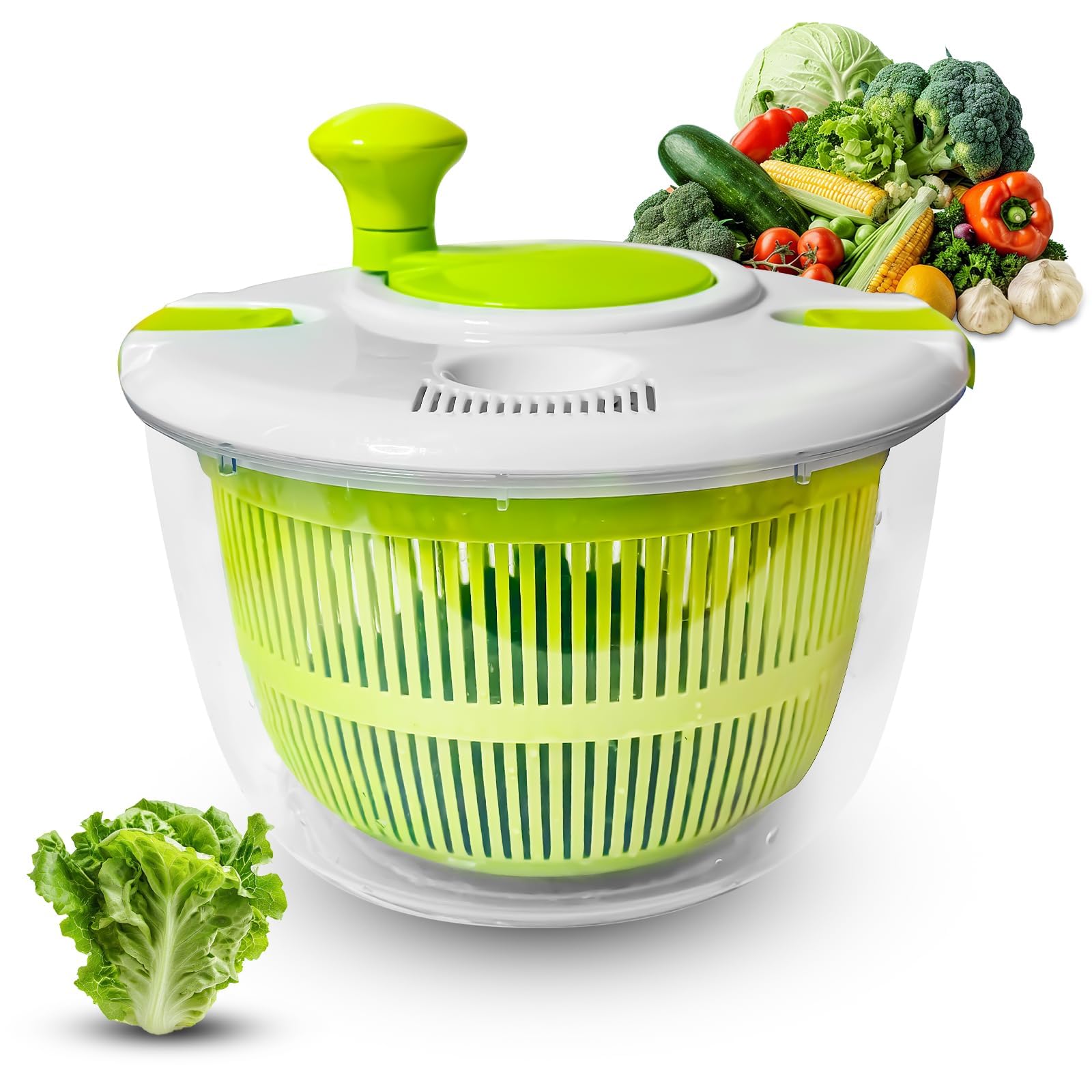 Essoreuse à salade manuelle avec couvercle, lave-légumes et séchoir sans BPA, capacité de 5 l pour fruits et laitues