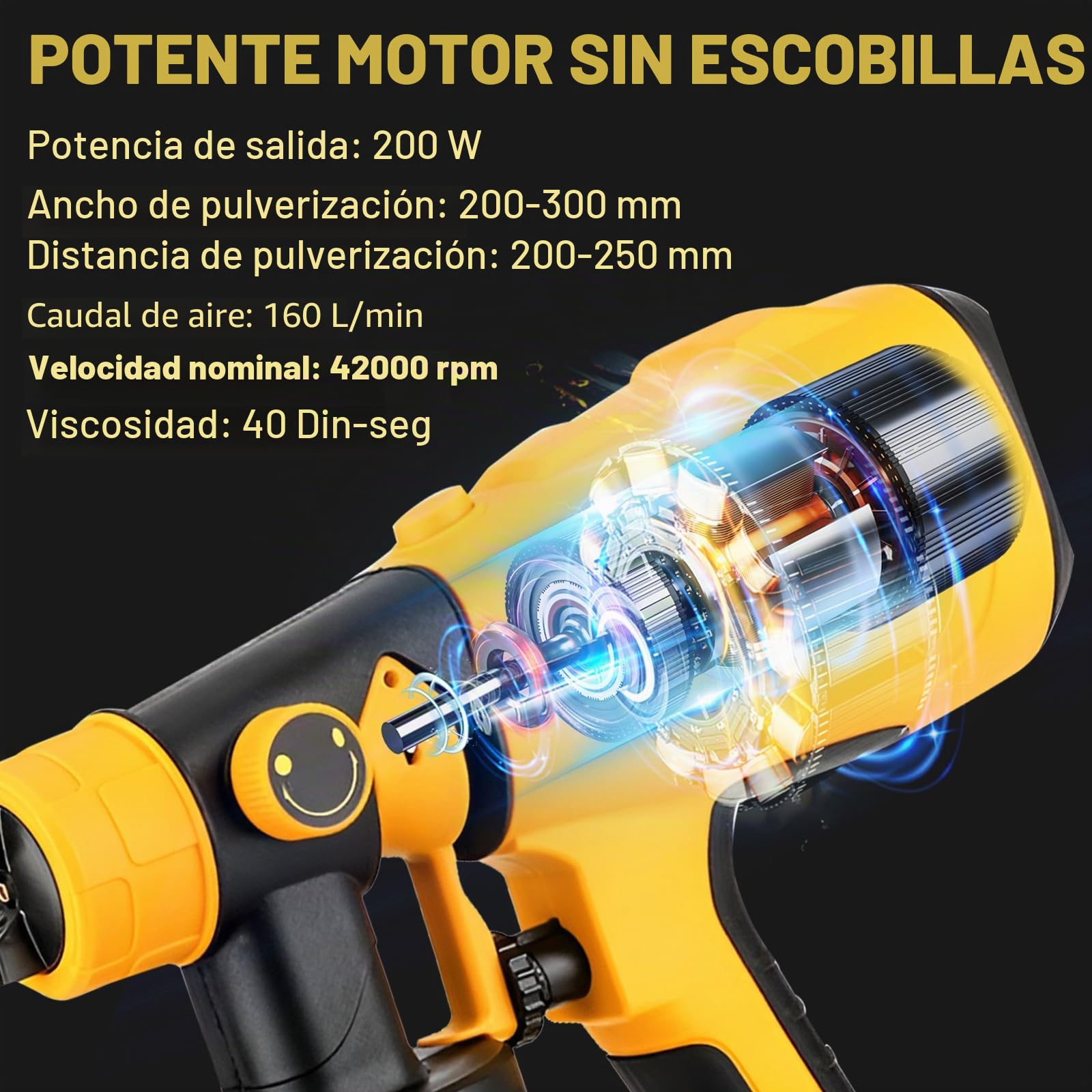 Pulverizador de Pintura inalámbrico para Dewalt 18 V 20 V, Pistola eléctrica HVLP de Mano con 4 boquillas, depósito de 1000 ml para Muebles de hogar, Vallas, terrazas, Paredes y techos (sin batería)