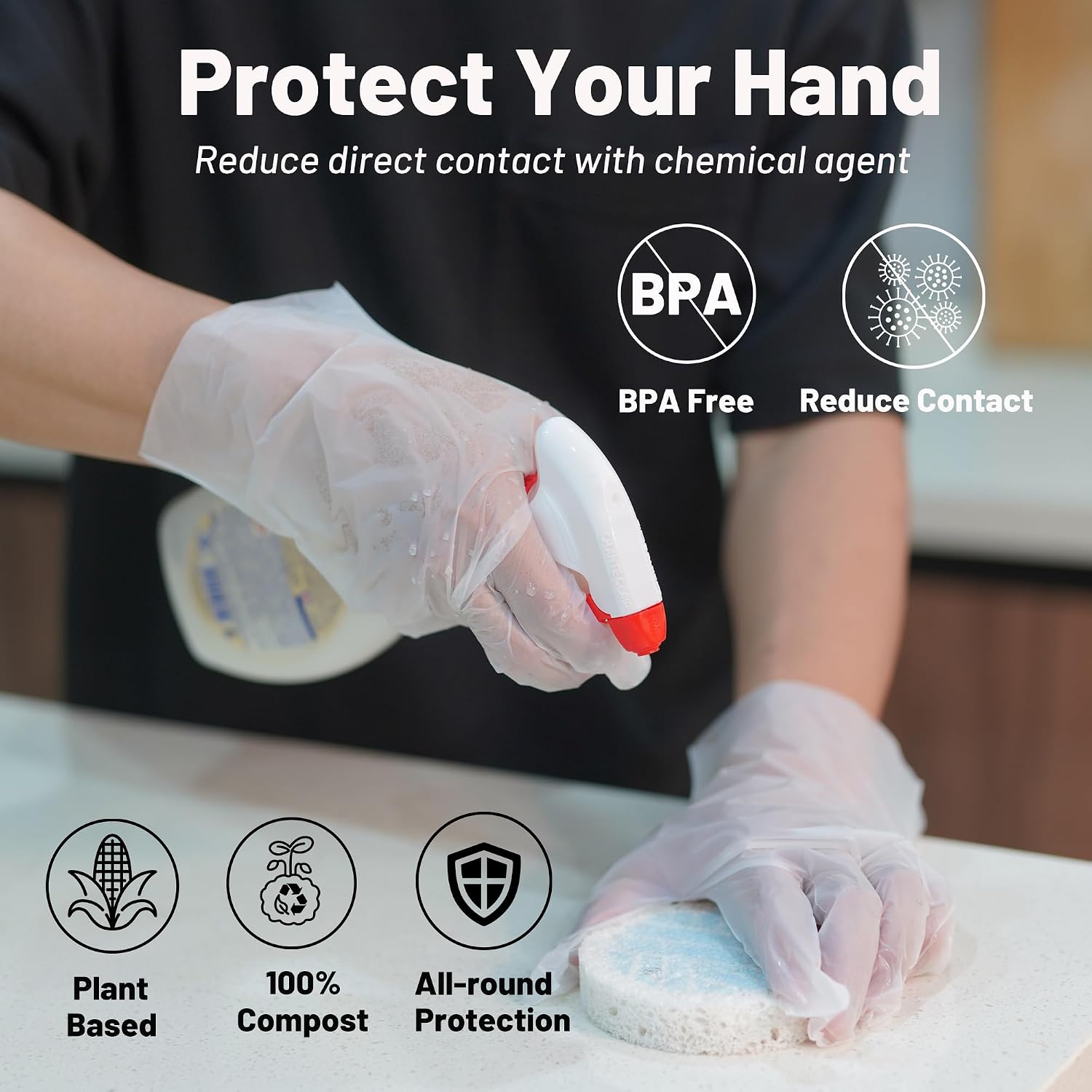 Compostable Disposable Gloves Compost Large Food Handing Gloves for Cleaning Cooking Dishwashing BPI Certified 100 Counts, White