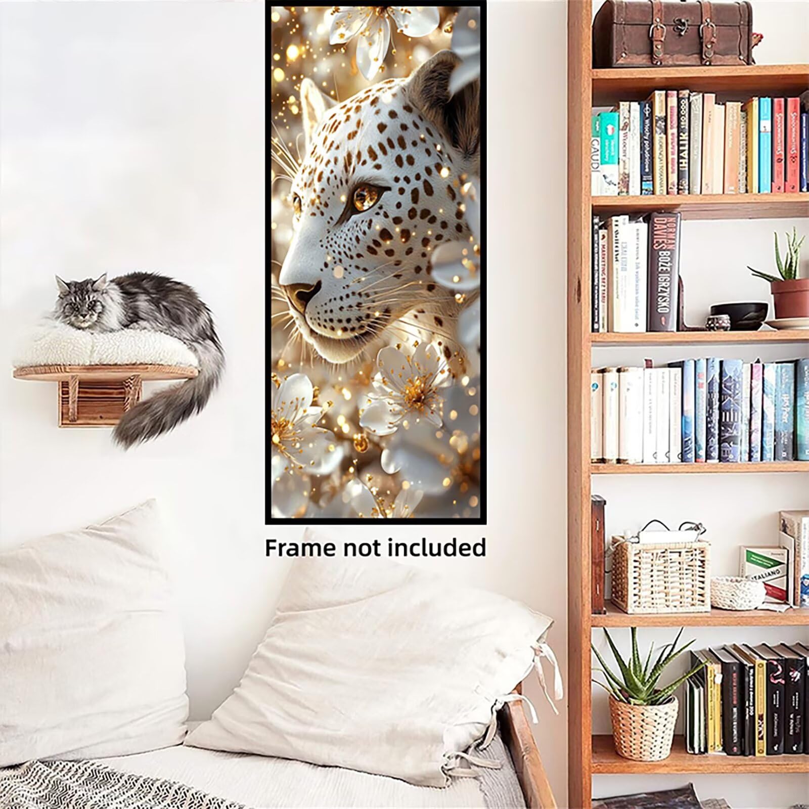Malen Nach Zahlen 50x150cm Leinwand Weiße Blumen Malen Nach Zahlen Erwachsene mit Ohne Rahmen, DIY Kreativ Set für Erwachsene mit Pinseln und Acrylfarbe, Deko Leopard Landschaft Geschenk, P0M-875