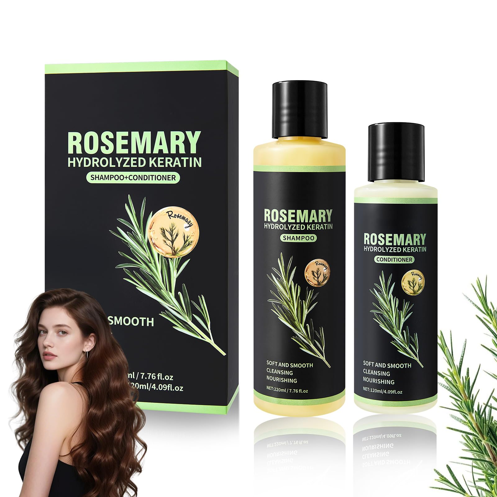 Rosemary Shampoo and Conditioner Set for Thinning Hair for Women and Men, Contains Hydrolysed Keratin Nourishes Hair Strands, Gentle and Silicone-free for All Hair Types