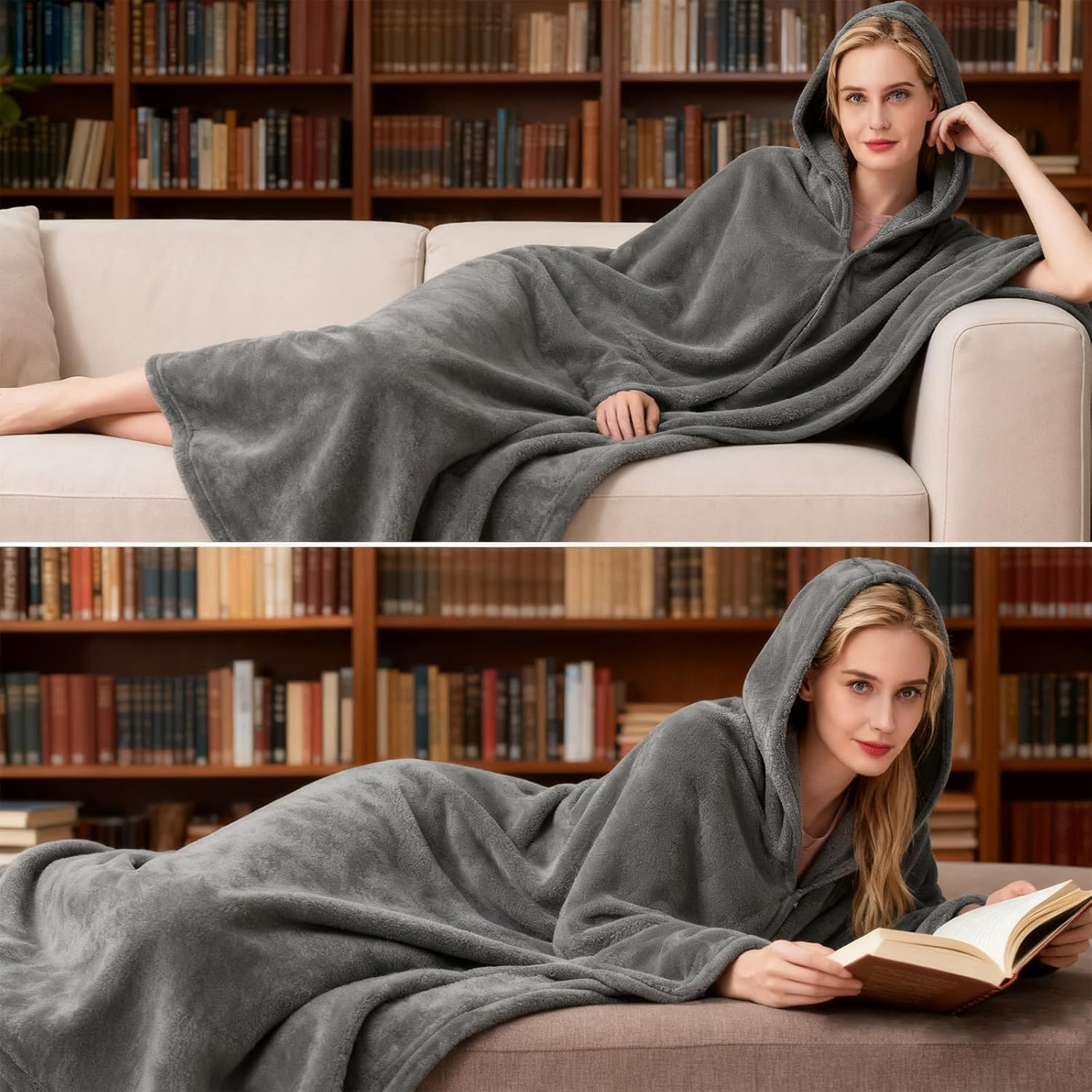 Wearable Blankets Hoodie for Women and Men Birthday Gifts for Women Men Fleece Hooded Blanket for Adult Large Grey Mom Dad Great Birthday Christmas Gifts Idea(70 * 62in) - Image 6