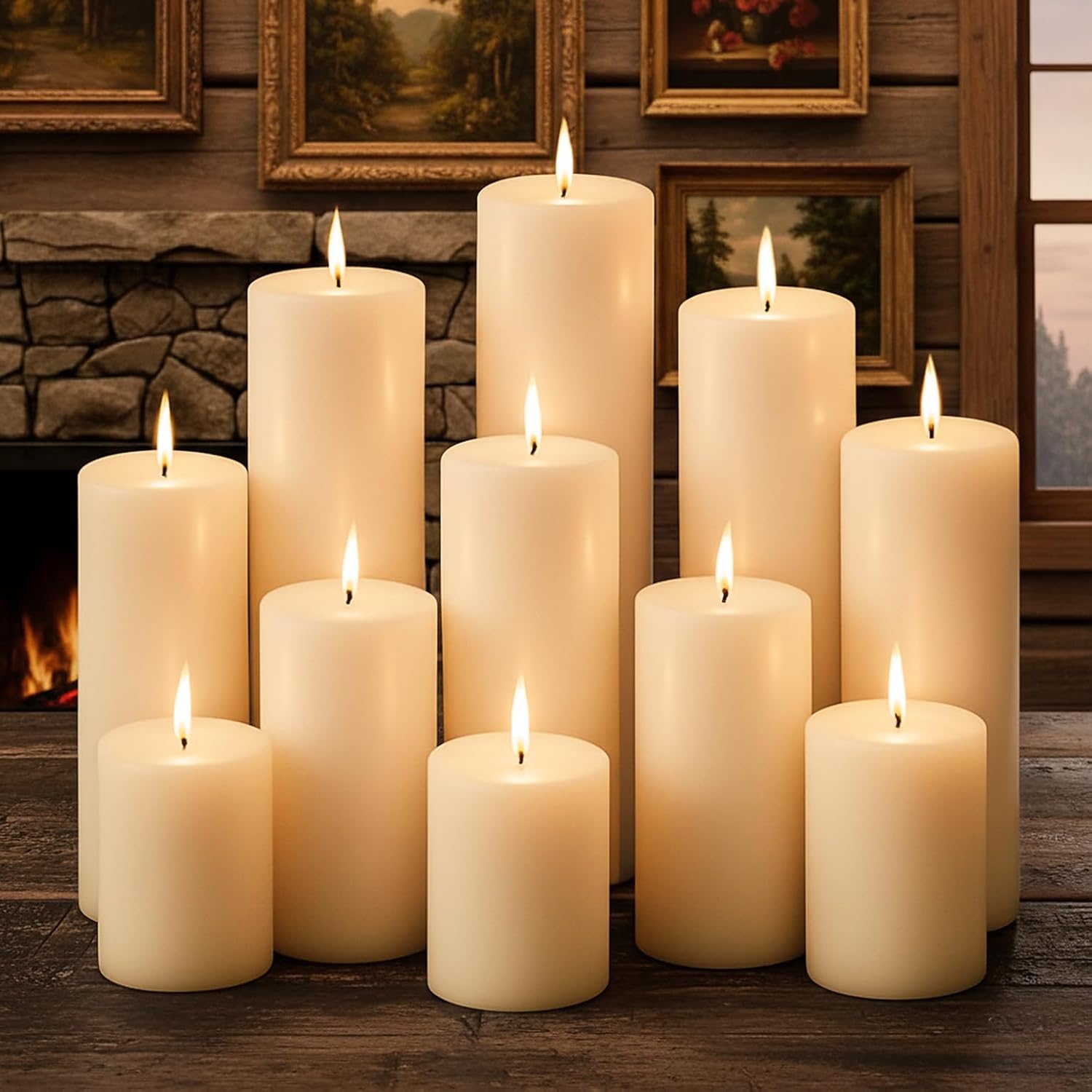 Ivory Pillar Candles Bulk Set of 12, 3 Different Lengths 3 x 3/6/8 Inch (4 Each), Hurricane Candles, Dripless Unscented Smokeless, Gives You a Better Atmosphere When Organizing an Event Party.