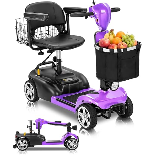 Ecomobi 45 Miles Mobility Scooter for Seniors & Adults, 4 Wheel Motorized Mobility Scooter for Travel, Removable Lithium Battery, 350W Motor, Dual Baskets, 300 lbs Capacity,GPS Tracker,Purple, 40AH
