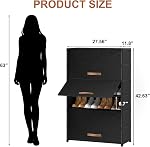 Shoe Rack, 7 Tier Shoe Storage Cabinet with Door 28 Pair Plastic Shoe Shelves Organizer for Closet, Entryway, Hallway, Bedroom, Black