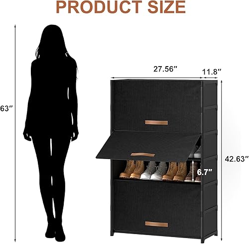 Miniatura 3 de Zapatero, Gabinete de Almacenamiento de Zapatos de 7 Niveles con Puerta, Estantes de Plástico para Zapatos para 28 Pares, Organizador para Armario,