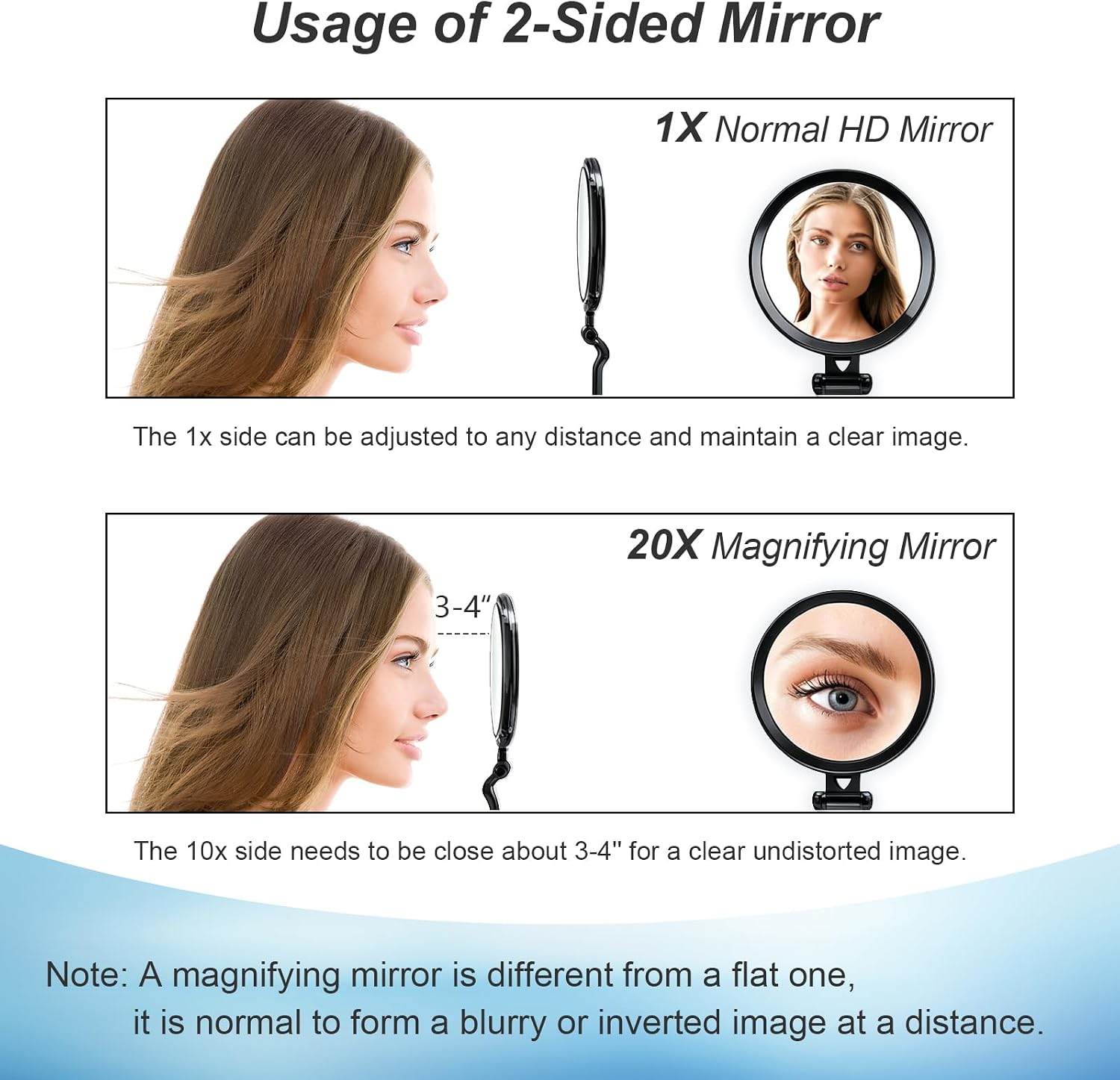 20x Magnifying Handheld Mirror - 2-Sided Hand Mirrors with 1X 20X Magnification, Adjustable Hand Held Mirror, Portable Small Travel Makeup Mirror, Girl Women Mother's Gift (Black)
