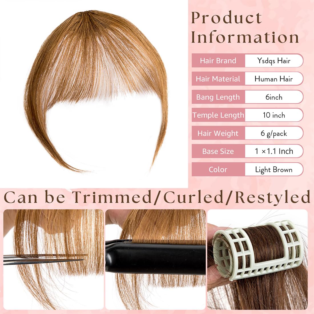 Clip in Bangs 100% Real Human Hair Extensions French Bangs for Women Fake Bangs Clip on Bangs Faux Hair extensions Fringe with Temples (Light2 Brown2) - Image 2
