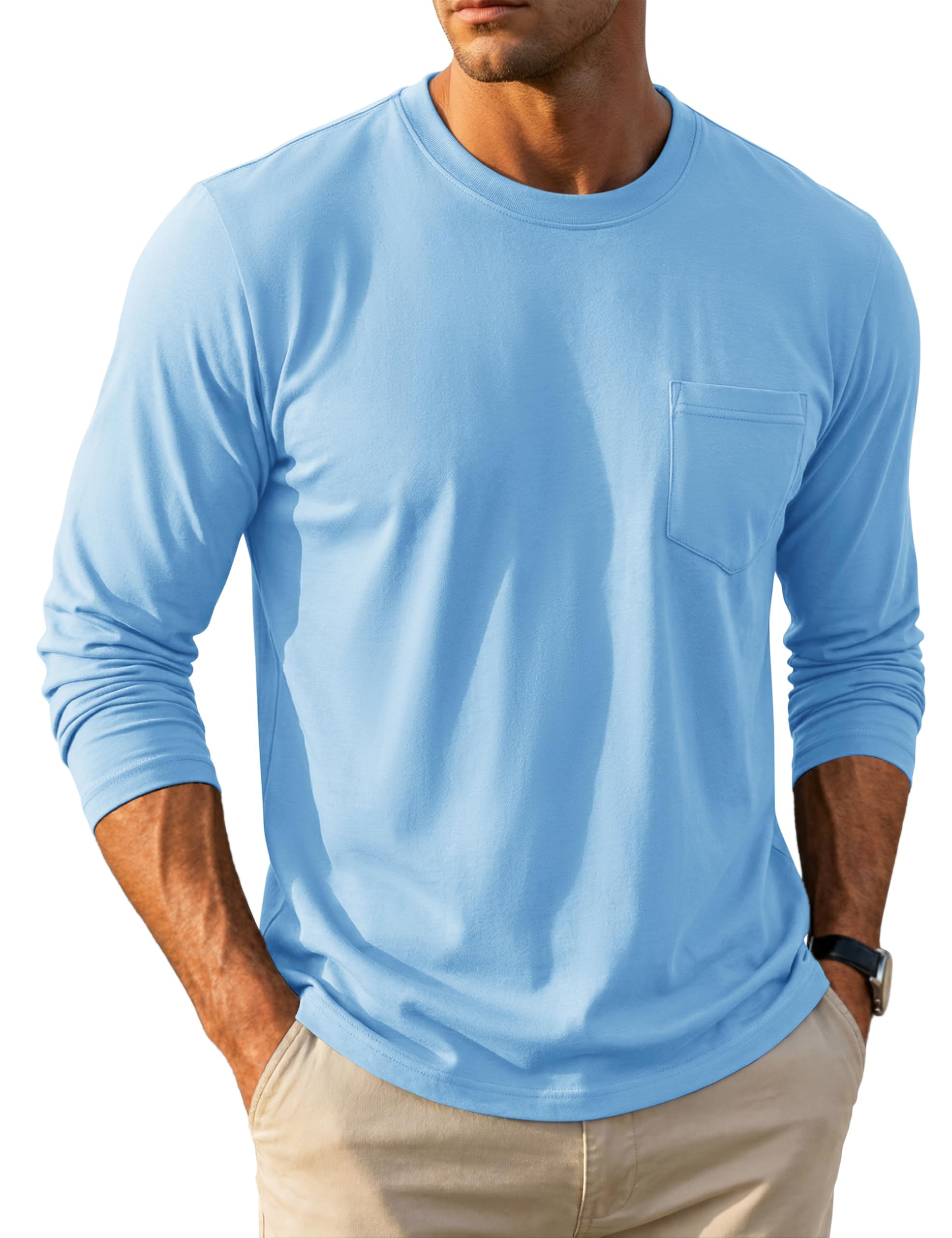 MAGCOMSEN Langarmshirt Herren Longsleeve Shirt Langarm Baumwolle Atmungsaktive Tshirt mit Tasche Freizeit Basic Rundhals