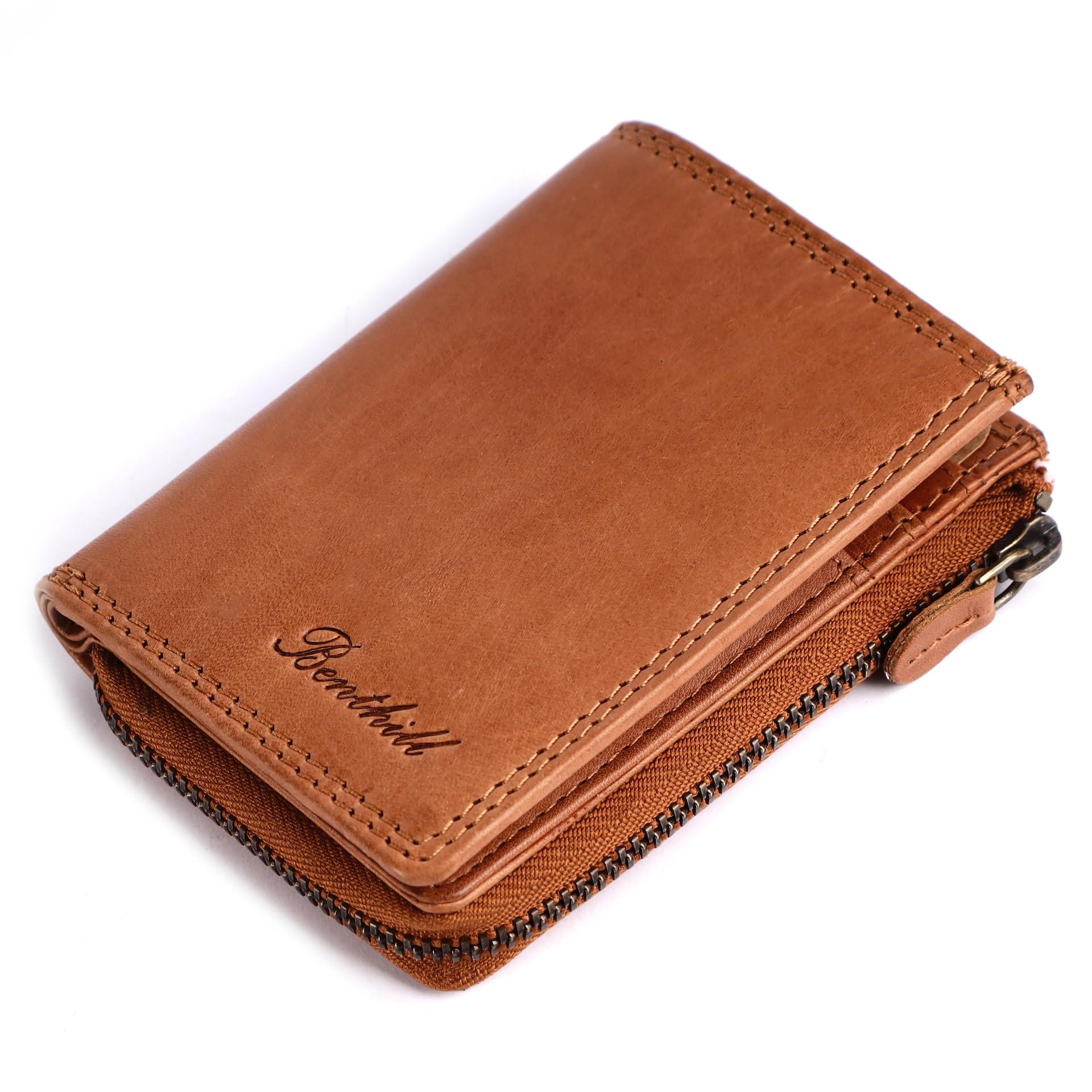 Benthill Kleine Geldbörse Echt Leder | Damen & Herren Geldbeutel mit RFID Schutz | 7 Kartenfächer | Slim-Wallet inkl. Geschenkbox, Farbe:Braun