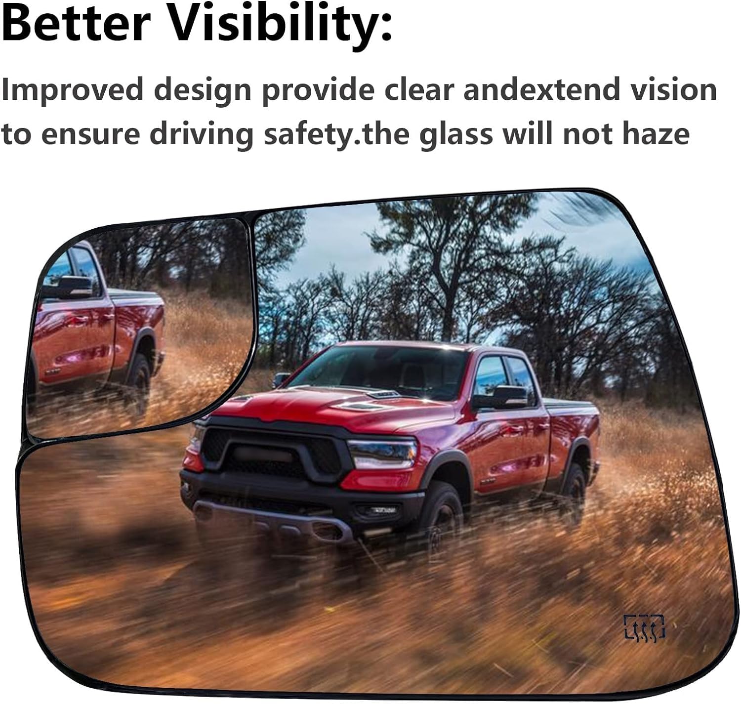 Left Driver Side Heated Convex Mirror Glass Replacement For 2019 2020 2021 Dodge Ram 1500 - Power Heated, with Backing Plate, Replace 68402036AA 68402037AA