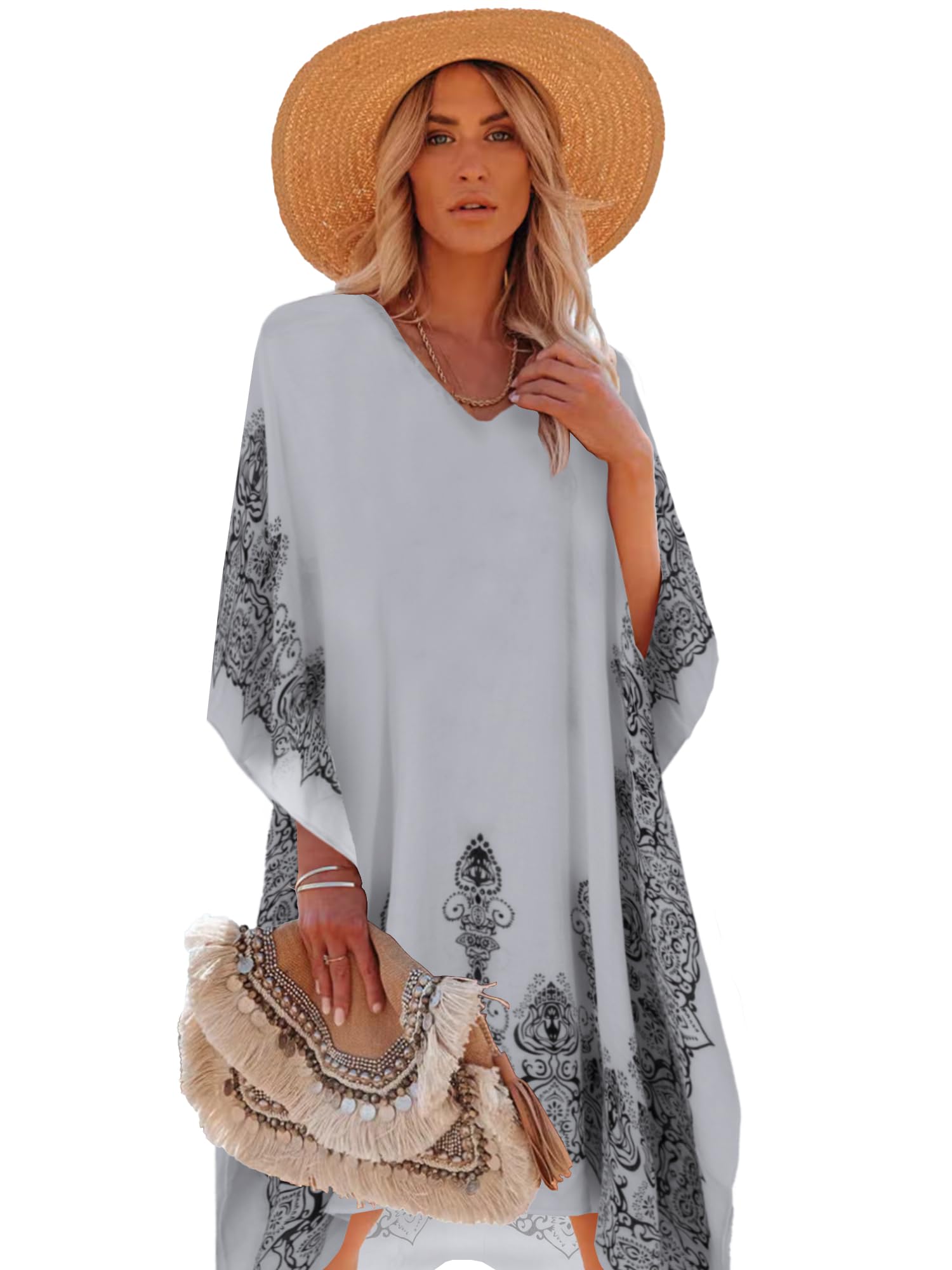 Moss Rose Women's Swimsuit Cover up Beach Kaftan for Bathing Suit with Floral Pattern