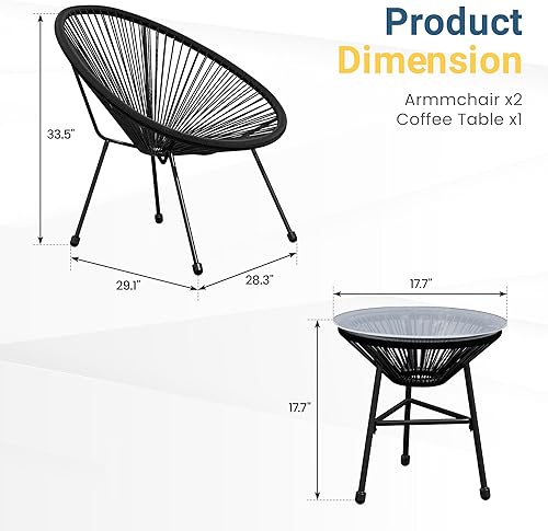 Miniatura 7 de Wisteria Lane Juego de 3 piezas para patio bistró, juego de sillas y mesa Acapulco para exteriores, juego de muebles de patio para todo tipo de