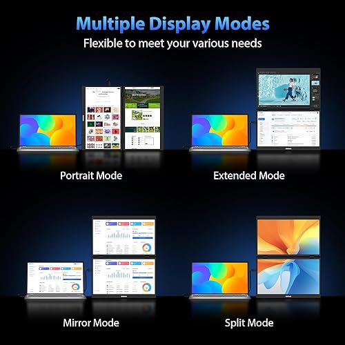 Miniatura 5 de Extensor de pantalla triple para laptop, 15.6 pulgadas, 1080P FHD IPS plegable y apilado, monitor dual portátil apilado, USB C de viaje, pantalla de