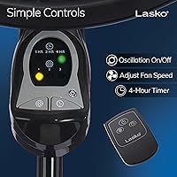 Vista 5 de Lasko Oscillating Cyclone Pedestal Fan, Adjustable Height, Timer, Remote Control, 3 Speeds, for Bedroom, Living Room, Home Office, 18", Black, 1843