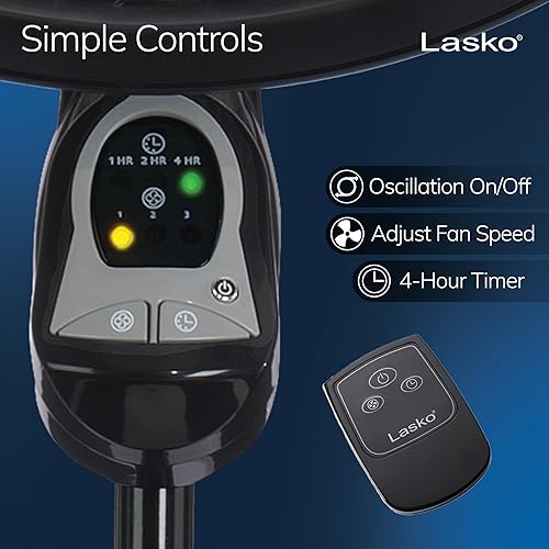 Miniatura 5 de Lasko Oscillating Cyclone Pedestal Fan, Adjustable Height, Timer, Remote Control, 3 Speeds, for Bedroom, Living Room, Home Office, 18", Black, 1843