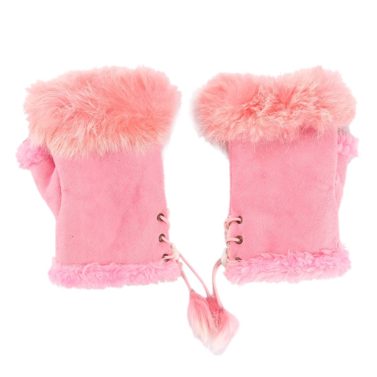 Bluelans Women's Pink Bluelans® Fashion Faux Fur Leather Hand Wrist Warmer Winter Fingerless Gloves Mittens (Pink)
