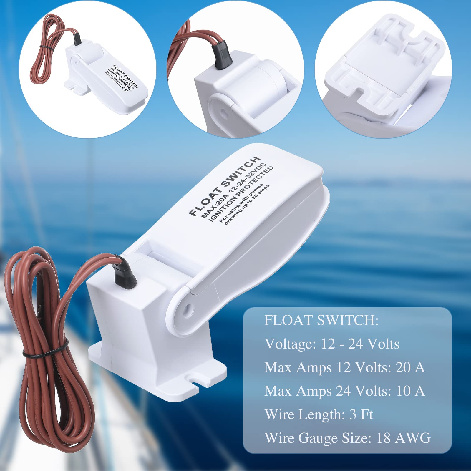 Capteur Pompe De Cale Marine Automatique - 12V/24V DC, Interrupteur à Flotteur, Pour Bateau, Camping-car, Aquarium