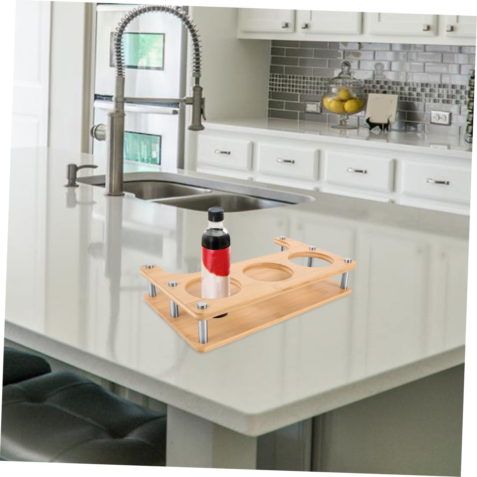 SOLUSTRE Organisateur D'épices Support Stable Cuisine en Bois Beige Multifonction pour Rangement Compact Bouteilles D'huile, Sel Vinaigre