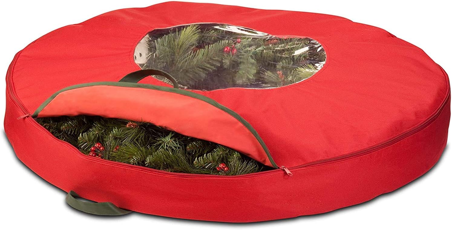 Honey-Can-Do 36-Inch, Red Holiday Wreath Storage with Handles