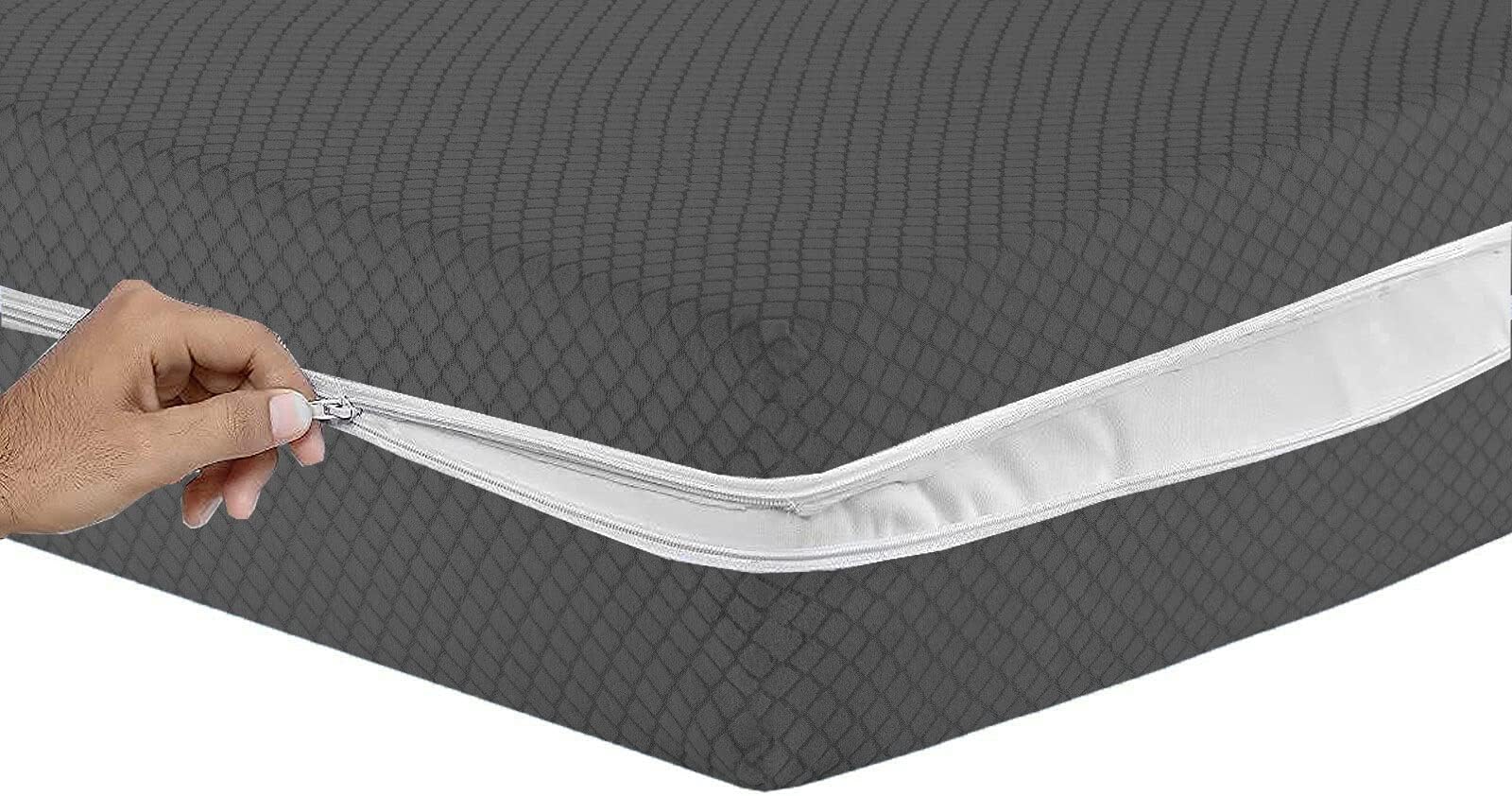 MIA we dress your home Luxury Mattress Cover Dark Grey total encasement Super King Size Bed Zipped Matress protector Topper Anti Bug Proof, Non-Noisy, Breathable & Easy Care