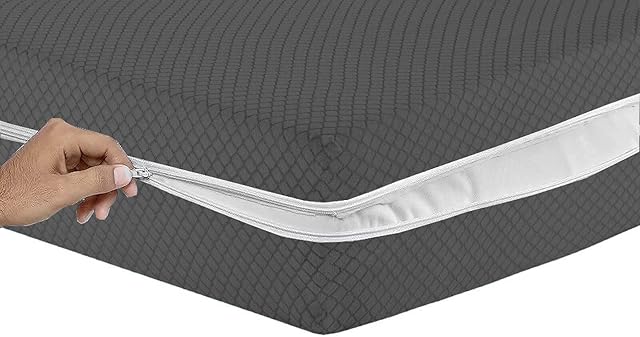 MIA we dress your home Luxury Mattress Cover Dark Grey total encasement Single Zipped Mattress protector Topper Anti Bug Proof, Non-Noisy, Breathable & Easy Care