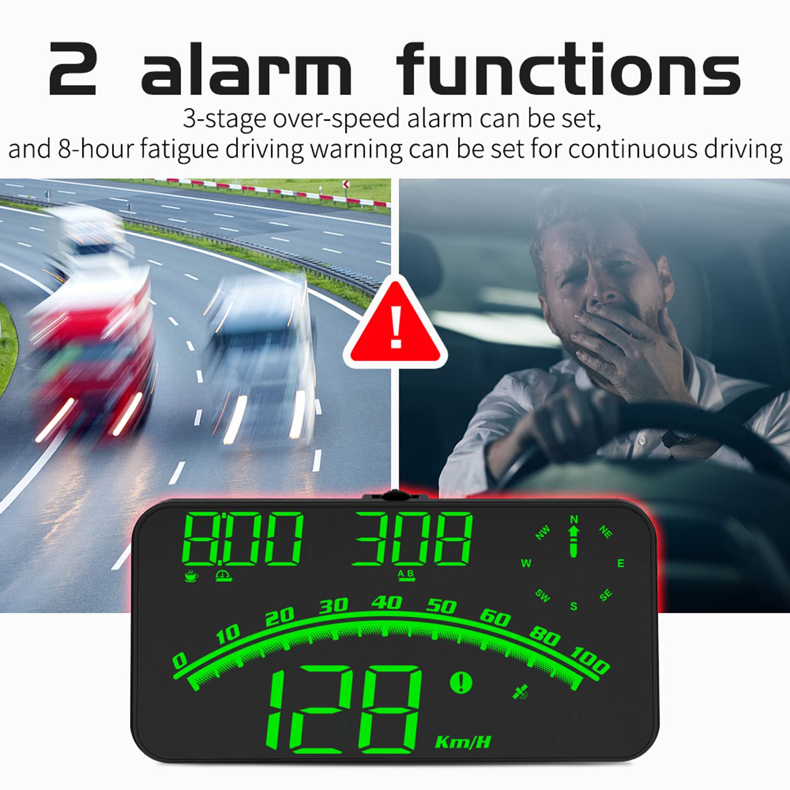Velocímetro digital Velocímetro para automóvil Pantalla inteligente HUD LED Alarma de velocidad de alta definición Velocímetro GPS multifuncional Universal 5V para automóviles(Azul)