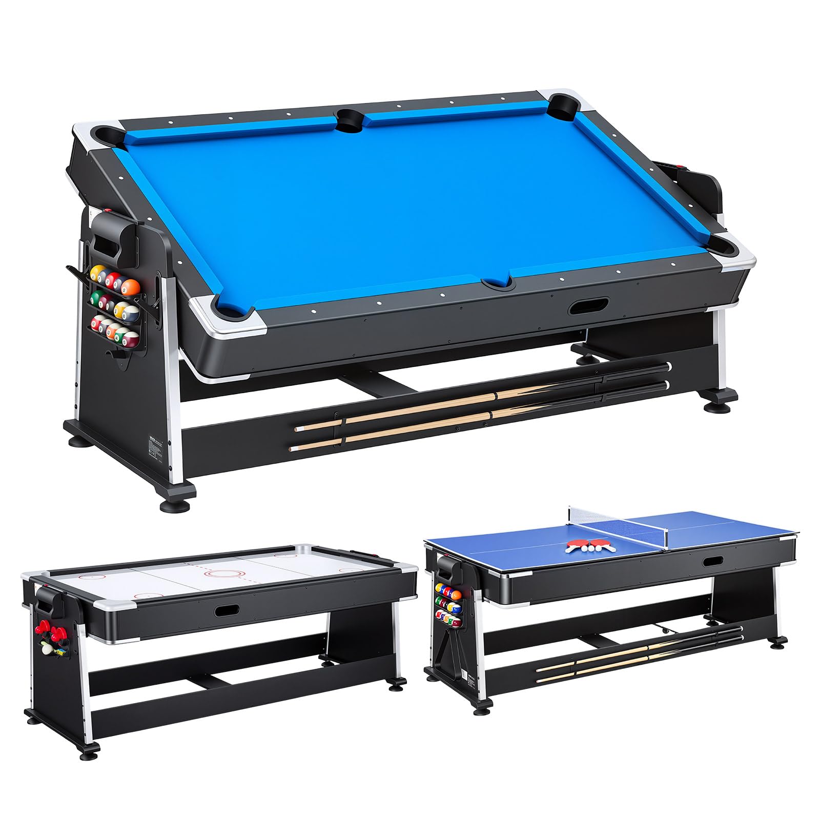 VEVOR Table Multijeux 221,5 cm, Air Hockey, Ping-Pong et Billard 3 en 1