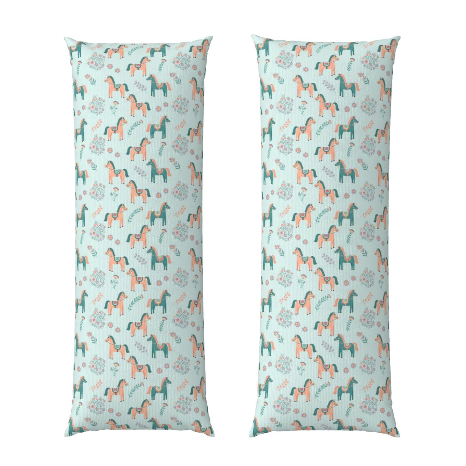 Body Pillow Cover 20x54, Flowers Floral Horse Couple Art, Soft Microfiber Long Pillowcase with Zipper Closure, Breathable Protector for Bedroom Sofa Couch Sleeping