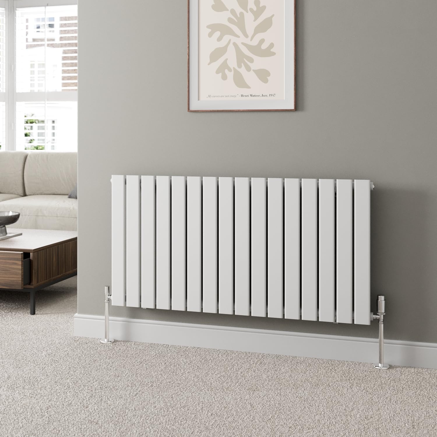 DuraTherm® 600 x 1212mm White Horizontal Designer Radiator Single Column Flat Panel Modern Central Heating Panels Bathroom Radiators