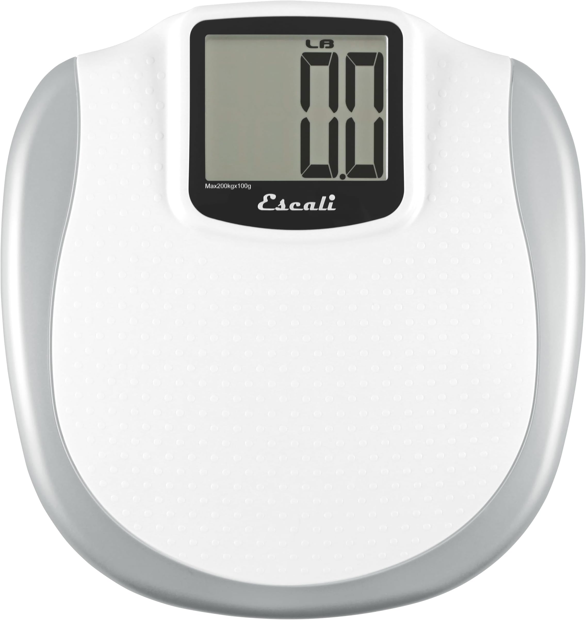 Escali Extra Large Display Digital Bathroom Scale for Body Weight with Easy-to-Read Display and Non-Slip Platform, Extra-High Capacity of 440 lb, Batteries Included
