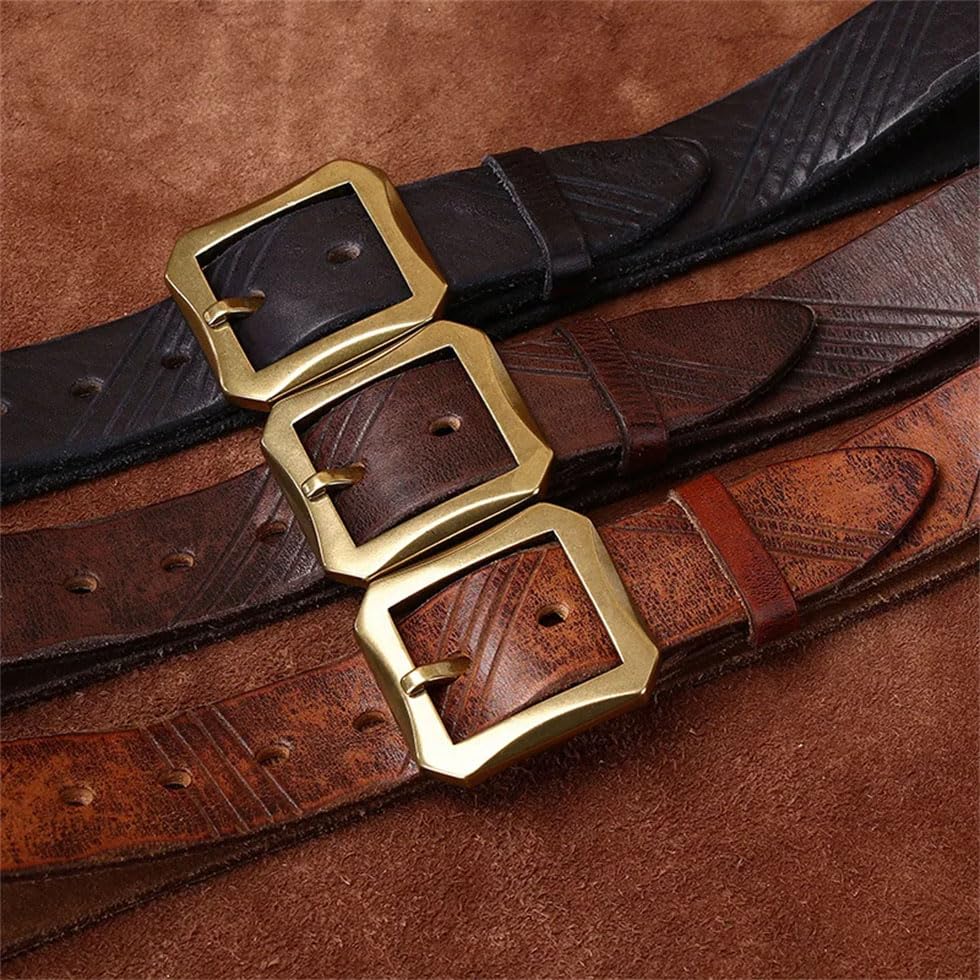 Pohullan Men Leather Belts Copper Buckle Retro Jeans Belts Street Personality Casual Belts3
