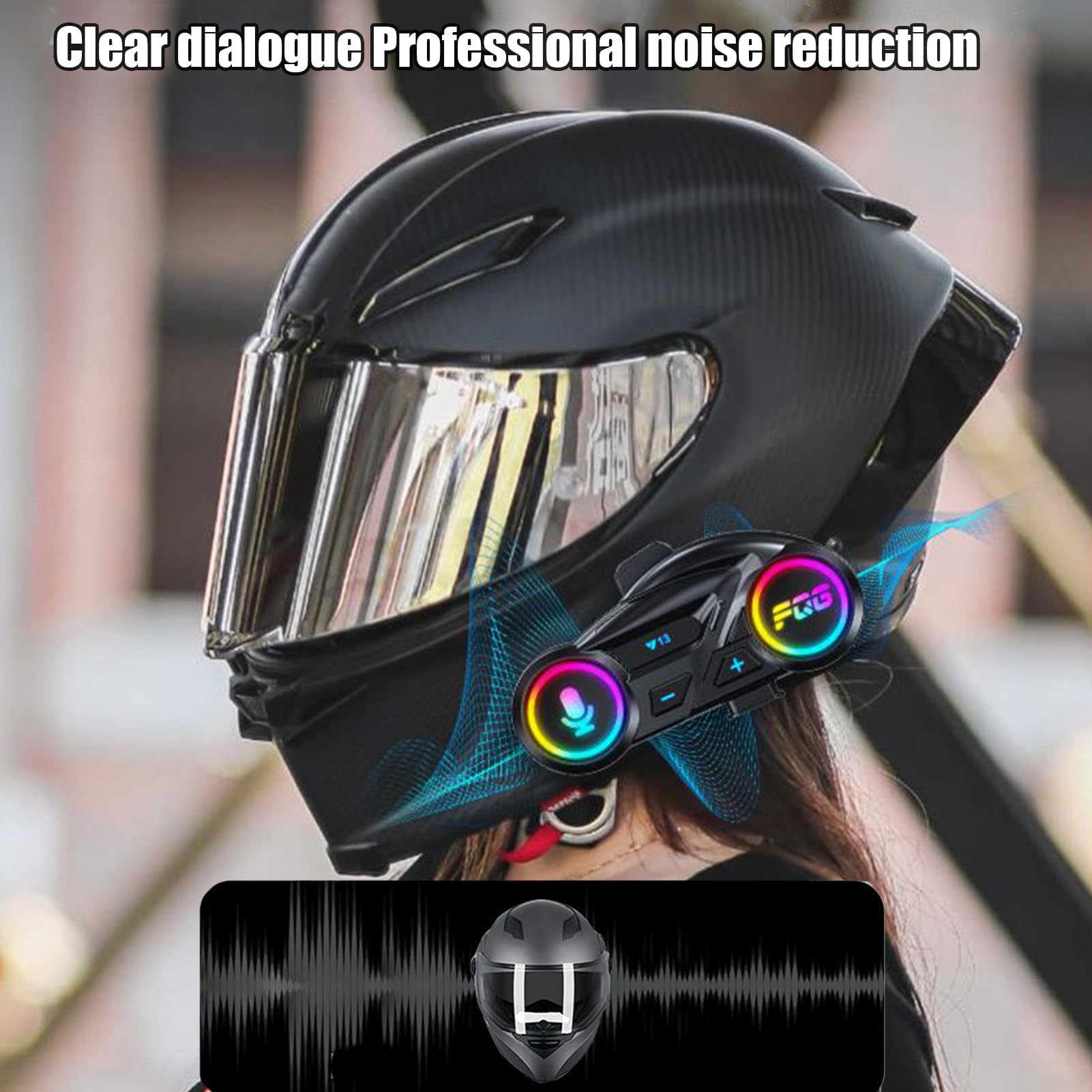 Casque de Moto sans Fil pour Casque | Écouteurs étanches 800 mAh | avec Suppression du Bruit pour Course, motoneige, vélo, Snowboard, Tourisme, trajets