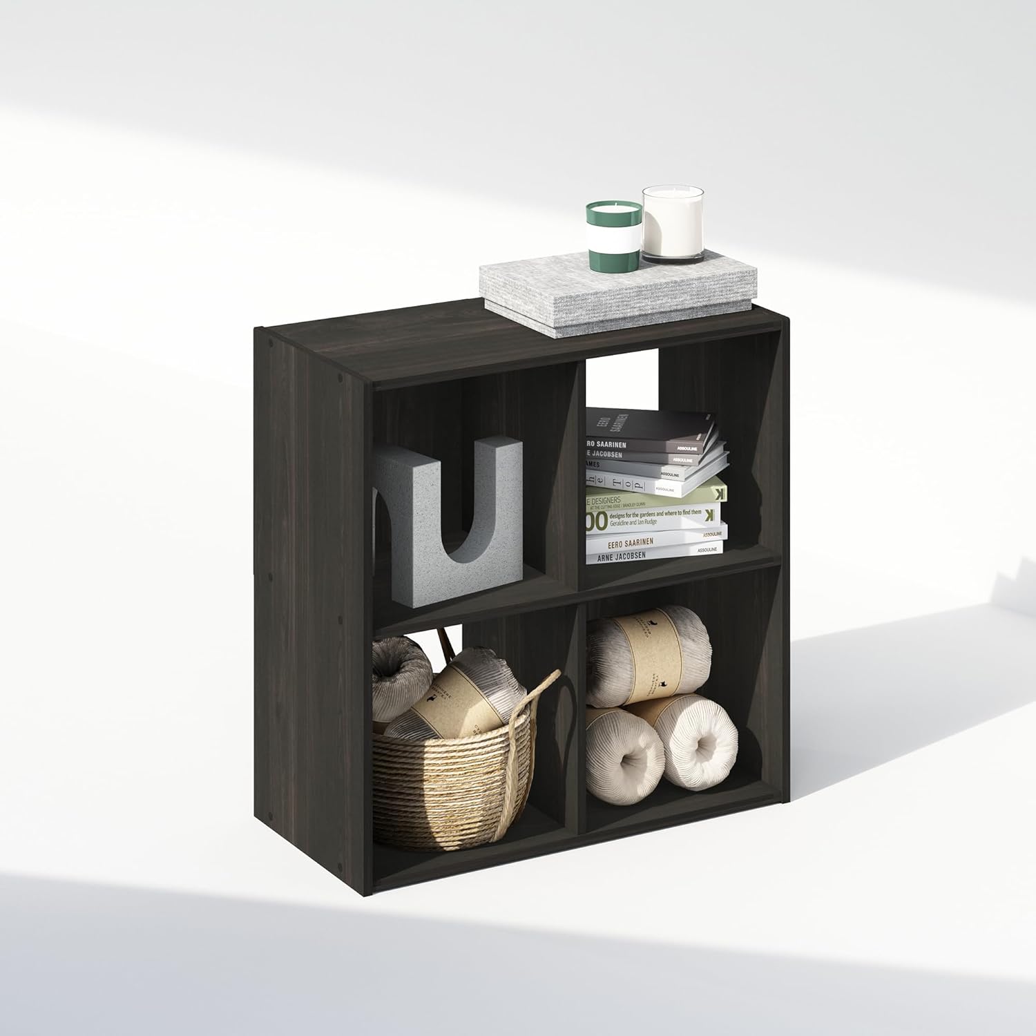 furinno pelli cubic storage cabinet, bookcase, bookshelf, 4-cube, espresso espresso 4-cube