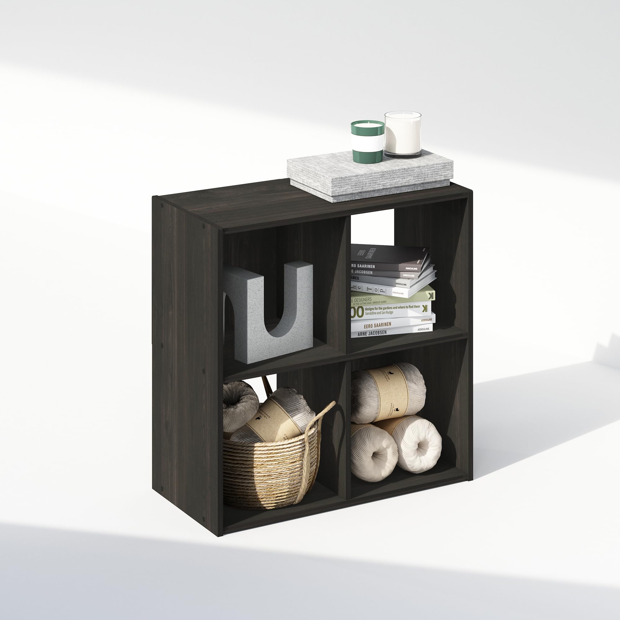 Furinno Pelli Cubic Mobile Portaoggetti, Libreria, Scaffale, 4 Cubi, Espresso