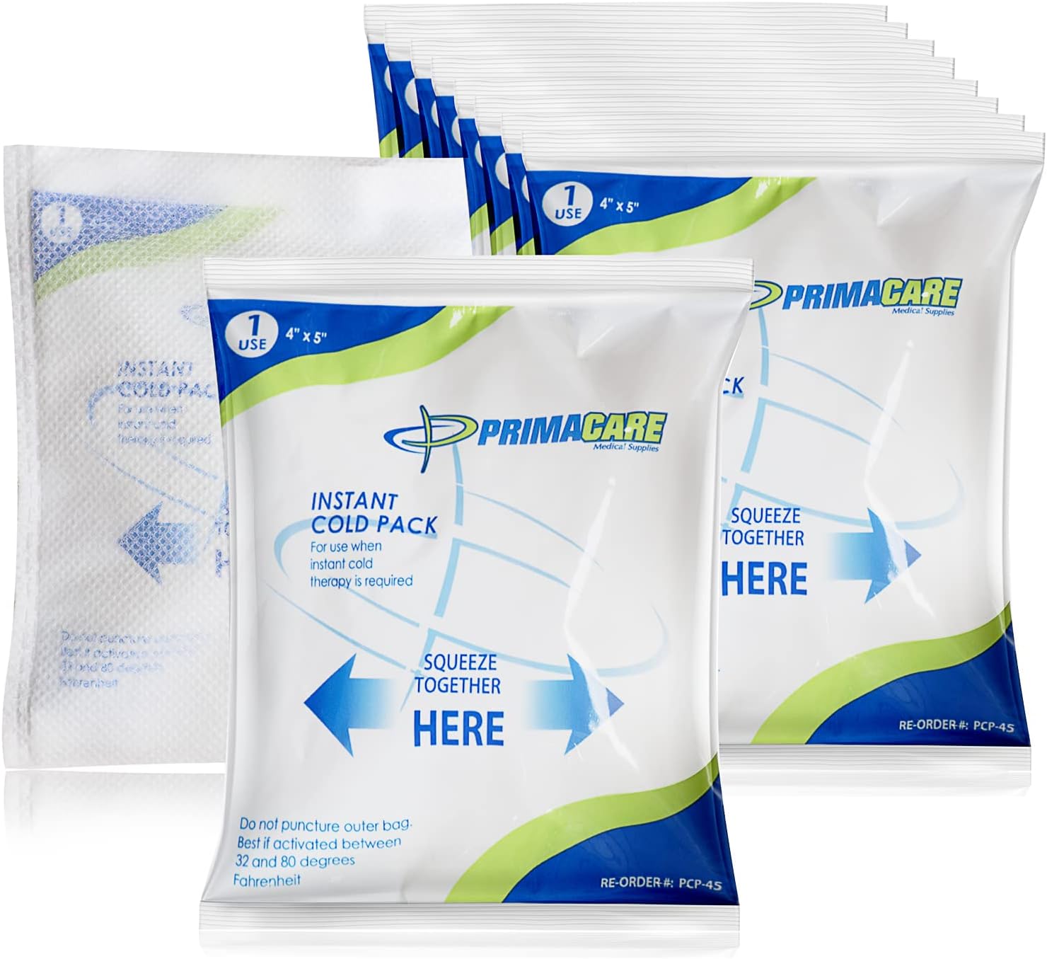 Primacare PCP-45 Instant Cold Packs (4” x 5”) – 24 Disposable Ice Packs with Non-Woven Covers for Pain Relief, Swelling, Inflammation, Sprains, Toothaches, First Aid, for Athletes & Outdoor Activities