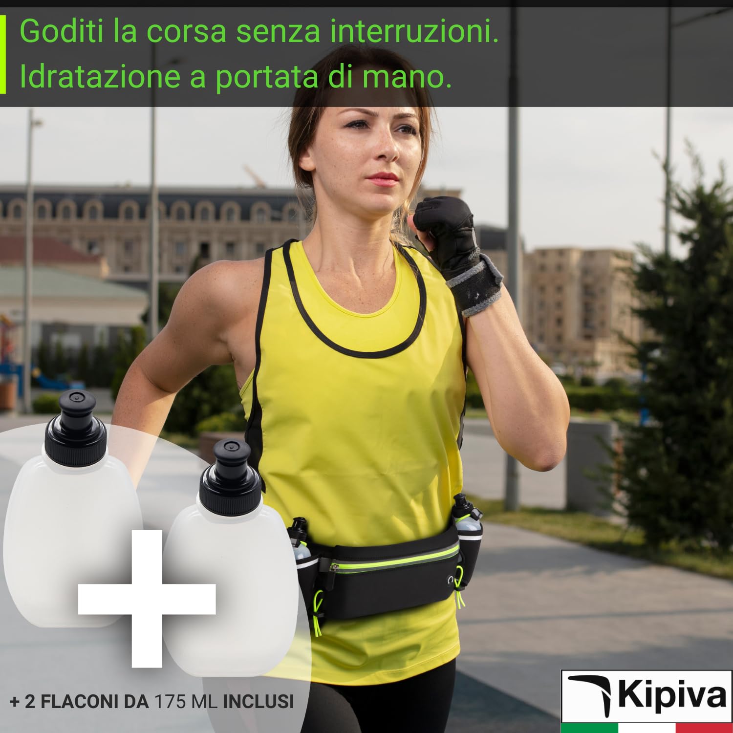 Porta Acqua Running Verde Cintura Trail Running Marsupio con Portaborraccia 175 ml +2 Borracce Incluse