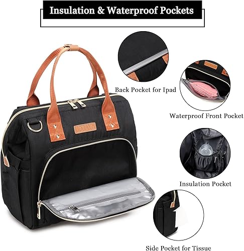 Vista 3 de KYALOU Bolsa de pañales pequeña, mini mochila de bebé para mamá, bolsa de viaje impermeable multifunción para Booys y Giirls (negro)