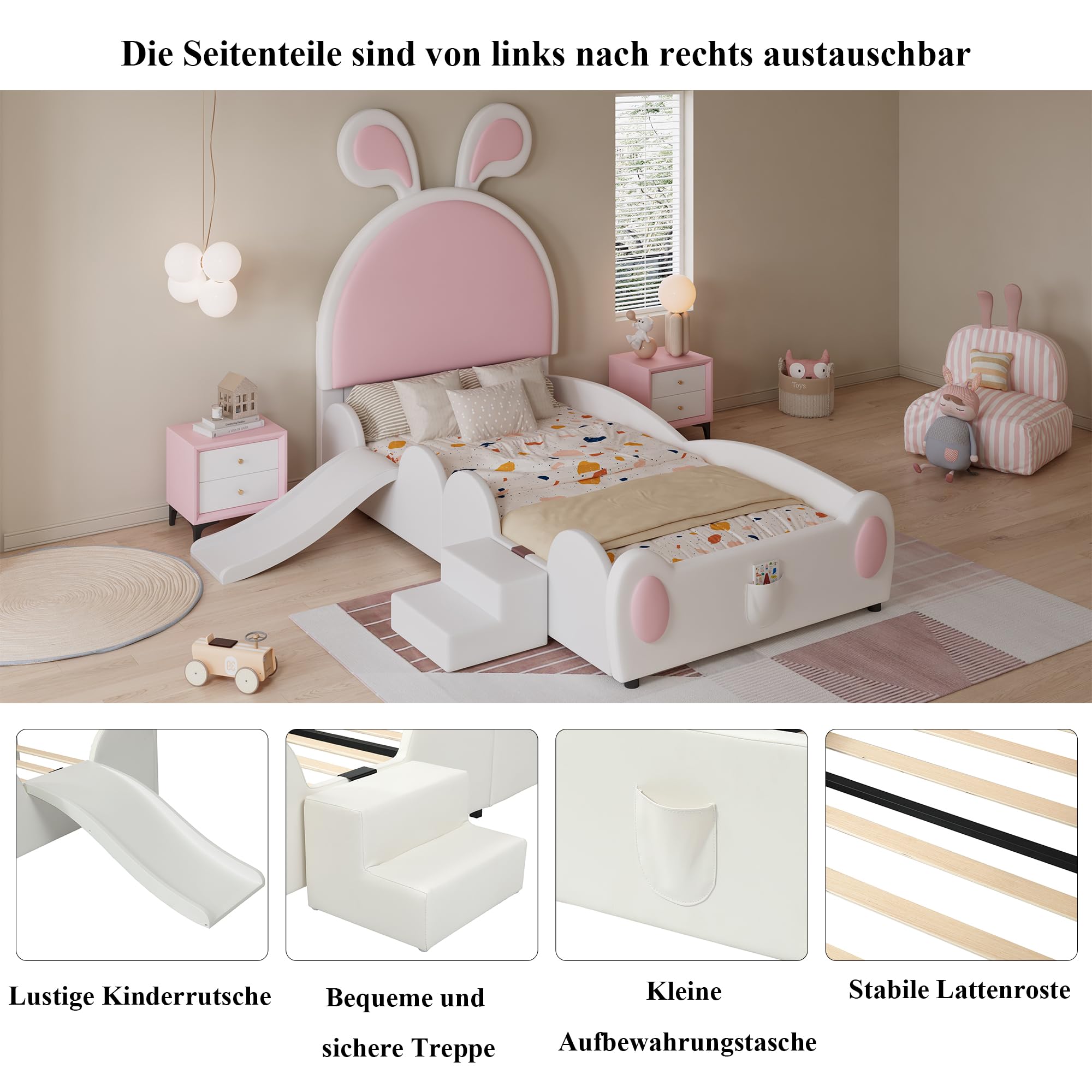 Letto imbottito con testiera - 140 x 200 cm - tessuto di lino - sommier