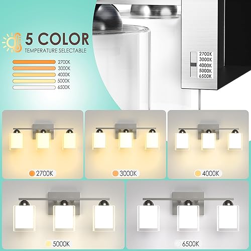 Miniatura 107 de Quntis Lámparas de baño negras de 4 luces con 5 modos de color, lámpara de tocador moderna regulable de 27 pulgadas sobre espejo, lámpara de pared