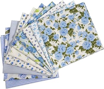levylisa 10pcs Fat Quarter Fabric Bundles 100% Cotton 19.7 x 19.750cm x 50cm Quilting Cotton Craft Fabric Pre-Cut Squares Sheets for Patchwork Sewing Quilting Crafting Blue