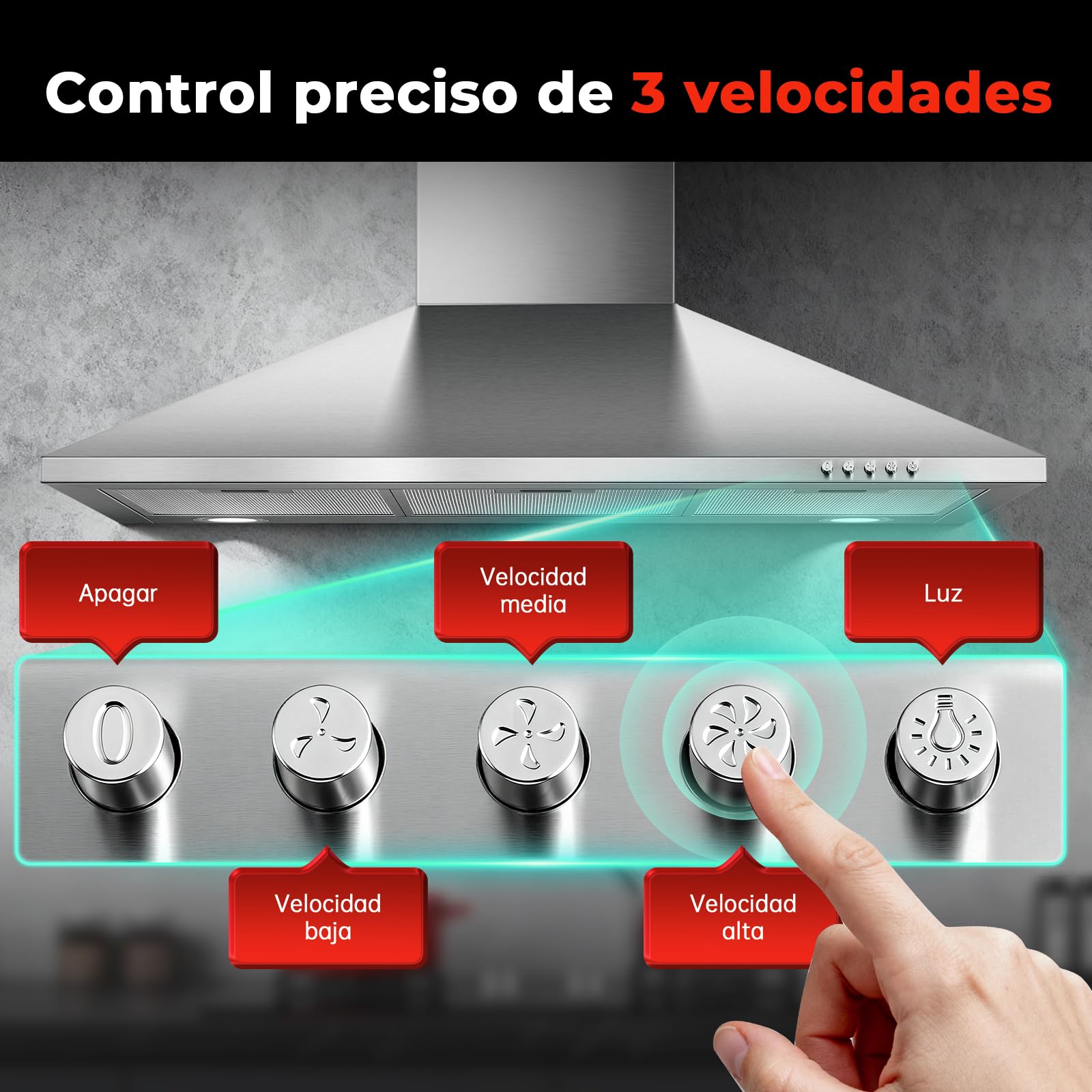 SNDOAS Campana Extractora 90cm, 450 m³/h, Clase A++