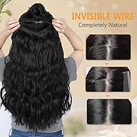 Vista 6 de Extensión de cabello con alambre invisible ajustable, alambre transparente, 20 pulgadas, extensiones largas onduladas, 4 clips seguros para cabello