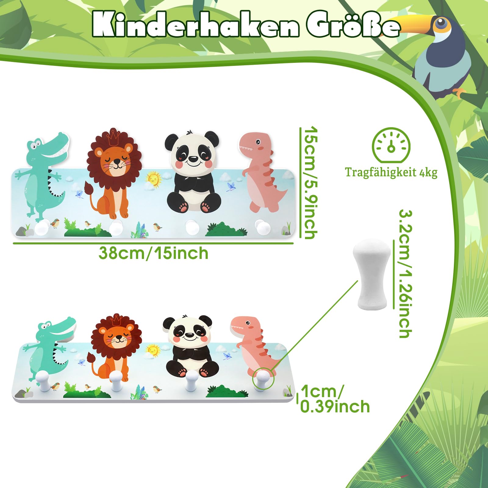 Appendiabiti Per Bambini In Legno Con 4 Ganci Animali - Design Divertente Per Cameretta, Regalo Perfetto - Foto 11